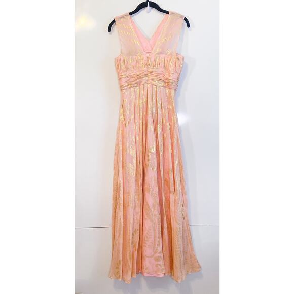 Aidan Mattox Pink and Gold Silk Gown Formal Dress - Picture 3 of 5